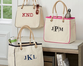 Monogrammed Tote Bag | Canvas Rope Tote Beach Bag | Great for Sororities, Bridesmaids, Graduation, Birthday Gifts, Teacher's Gifts