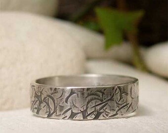 Distressed Hammered Sterling Silver Band Ring, Hand Forged Metalsmith Jewelry, Thumb or Finger Ring, Rustic Texture Grunge Wedding Jewelry