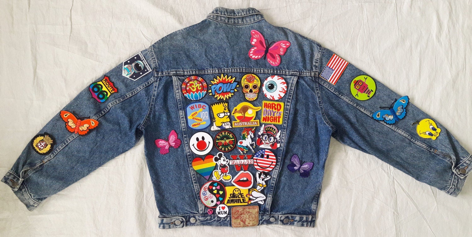 Patched Denim / Hand Reworked Vintage Jean Jacket with Patches