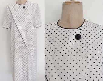 1980's Black & White Polka Dot Shift Dress Size Large XL by Maeberry Vintage