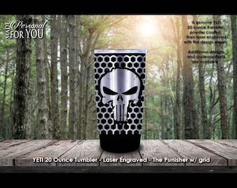 20oz Tumbler, Laser Engraved Yeti The Punisher with Grid