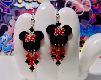 Minnie Mouse Red Polka Dot Bow Dangle Earrings