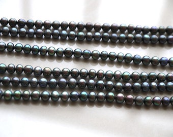 Black freshwater pearl string, dyed treated colored DIY 6.0 to 7.0mm,off round,AA,15 inches,wholesale, pearl supplier