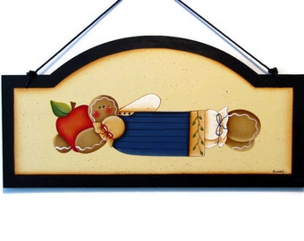 Ginger with Apple Arched Sign, Handpainted Wood, Hand Painted Prim Gingerbread Decor, Wall Art, Tole Decorative Painting