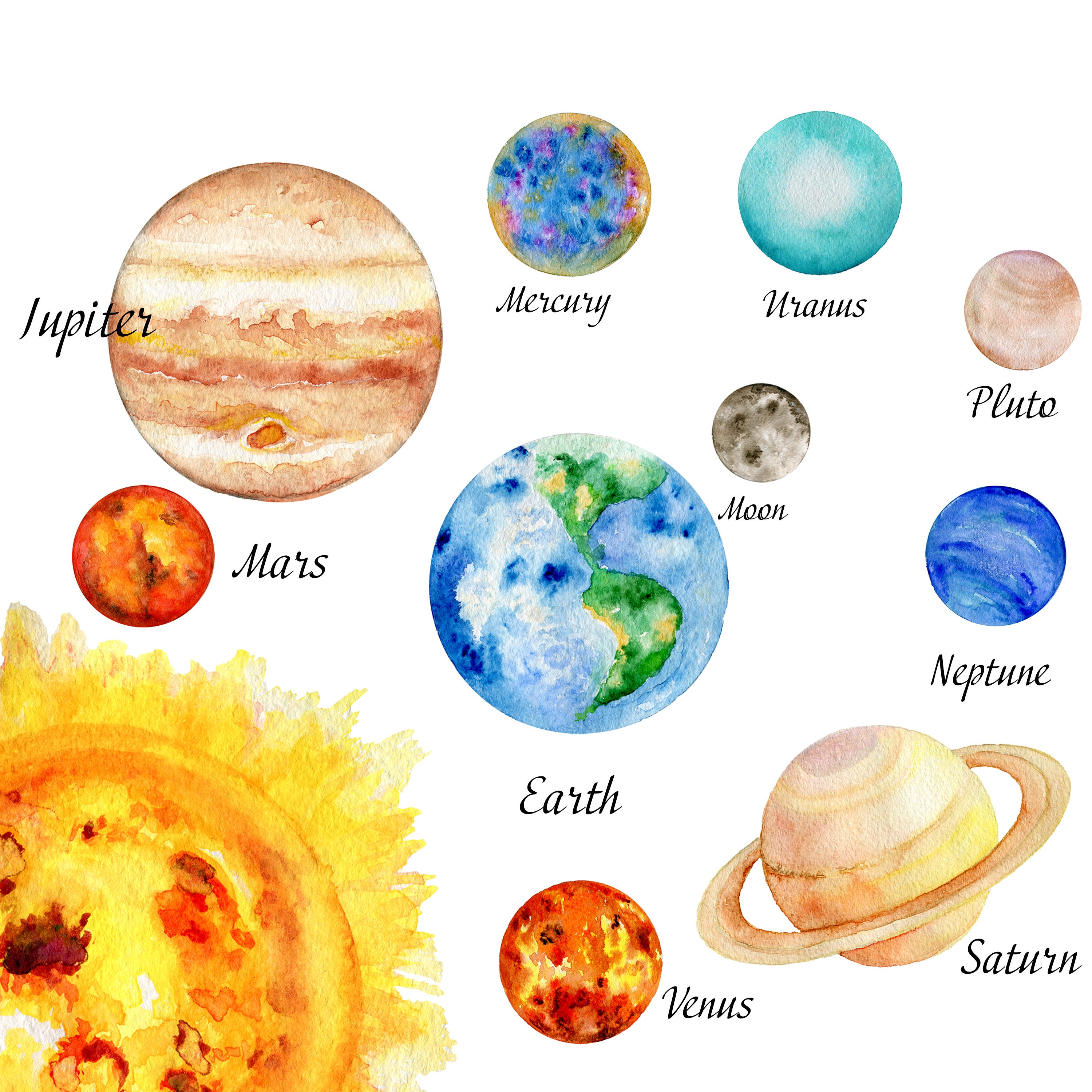 Solar System, Planets Clipart, Watercolor, Science Clip Art, Universe ...