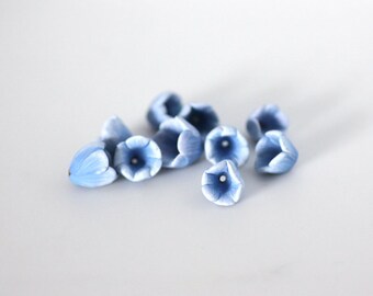 Light Blue Tulip Beads, Polymer Clay Flowers, Spring Flower Beads 10 pieces