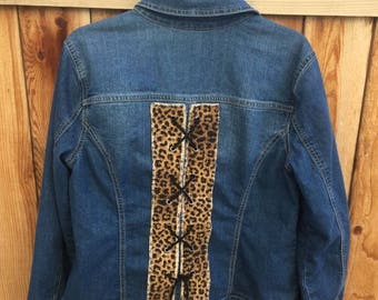 Women's Leopard Embellished Jean Jacket