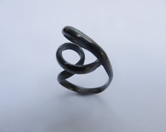 Black twisted oxidised silver ring