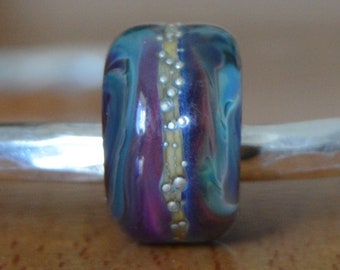 REDUCED - Unique Handmade Lampwork Glass European Charm Bead with Pure Silver - SRA - Fits all charm bracelets - Silver Core Options