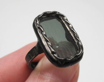 Dark Mood - Sterling Silver Stained Glass Ring - Size 8.5