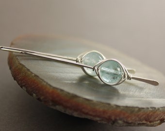 Sterling silver threader earrings with pale aquamarine stones, Aquamarine earrings, Threader earrings, Stone earrings - ER001