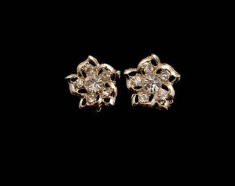 50s Silver and Rhinestone Flower Earrings LV0070