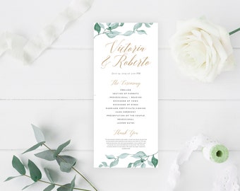 SALE! Greenery Wedding Programs Template, Printable Wedding Program, Garden Rustic Theme - Edit in Word