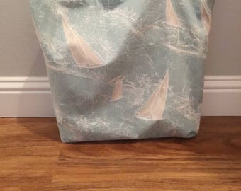 Sailboat Print Lined Beach Bag