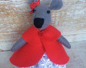 Felt mouse, grey mouse, red riding hood, felt keepsake