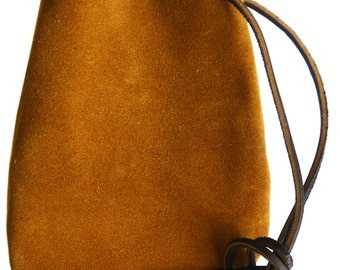 Suede Drawstring Leather Pouch 6" x 4 1/2"