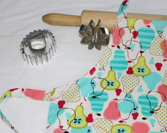 Retro Fruit Coral and Turquoise Pears Child Apron