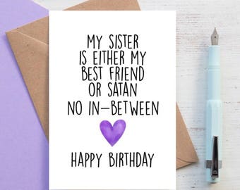 Sister or Satan funny birthday card