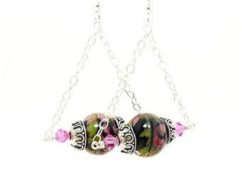 Dangle Earrings, Lampwork Earrings, Glass Earrings, Chain Earrings, Unique Earrings, Unusual Earrings, Glass Bead Earrings
