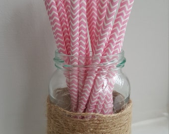 Pink and White Chevron Straws