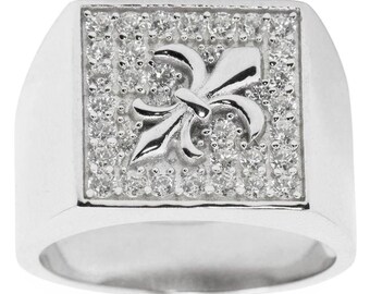Fleur de Lis Sterling Silver Men's Ring (Size 9)