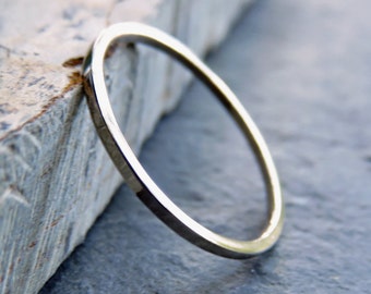 Thin Palladium White Gold Square Wedding Band - 1mm Solid 14k White Gold Wedding Ring - Choose Matte or High Polish - Hypoallergenic Metals