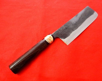 YuiSenri Japan Steel(SK3), Nakiri/Vegetable Knife Black Chestnut Handle(Black Forging Finish) 165mm/6.5"