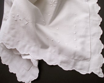 white cotton sham - antique, embroidered, scalloped