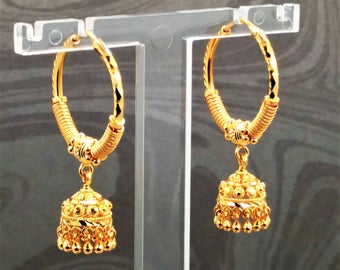 GOLDSHINE Hoop Bali Earrings 22K Gold Chandelier Jhumka Jhumki Dangler OCCASIONS