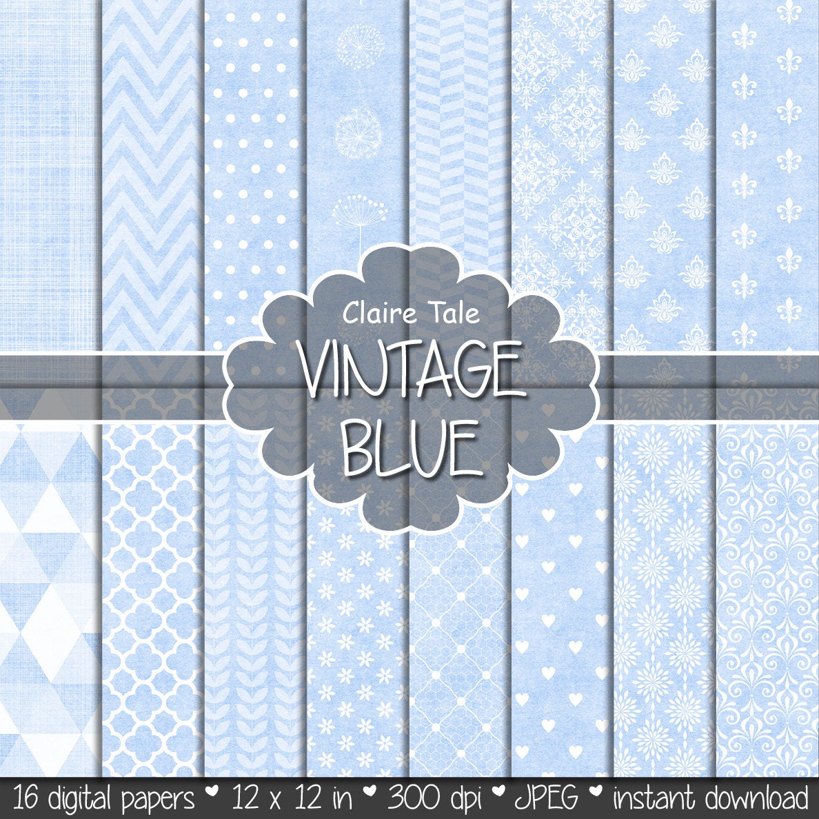 Light blue digital paper Baby blue scrapbooking paper Pale