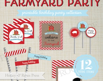 Rustic Farm Party Package . Barnyard Bash Party Decor . Farm Party Decorations . Birthday Party . Printable Party Decorations