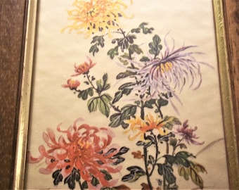1968 Painting on Silk from Florence, Italy - Framed