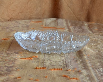 Heavy Cut Crystal Bowl, Oval, Oblong, Glass Bowl, Relish Dish, Cut Glass, Candy Dish/Bowl, Sawtooth Edge