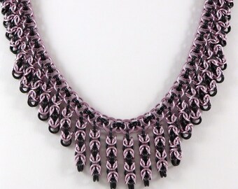 Chainmaille Necklace Pink Black Chainmail Necklace, Statement Jewelry, Chain Mail Jewelry