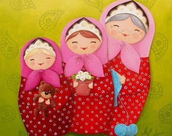 Acrylic painting on canvas: mother daughter (Russian dolls)