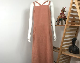 Vtg 80s cutout minimalist sienna linen avant garde dress Barbara Lesser