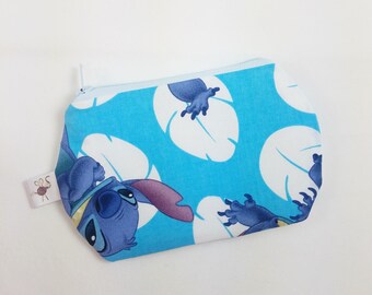 Mini Zipper Pouch Disney Many Faces of Stitch Blue Flat Zipper Storage Coin Pouch / Scissor Case / Card Holder / Notions Pouch S493