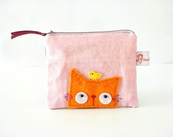cat purse, orange cat pouch, cat zipper pouch, cat coin purse, cat wallet, coin purse, cute purse, change purse, small pouch, cute pouch