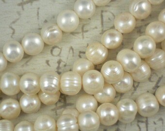 5 Pearls Large 2mm Hole Creamy White Potato - Perfect for Leather or Ribbon (4148 -5)