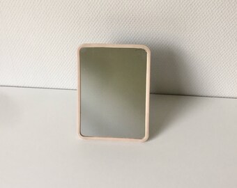 Vintage mirror, small mirror on stand, beige frame mirror, travel mirror, fathers day gift, beige mirror, retro barber mirror