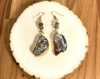 Bohemian stone Earrings Geode Earrings long Dainty