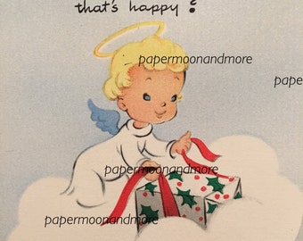Vintage Christmas Card, Little Angel, 1950s, Unused