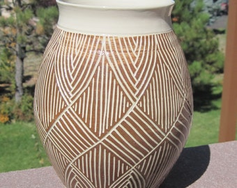 Beautiful Hand Carved Pottery - Vase - Visit shop for more handmade pottery