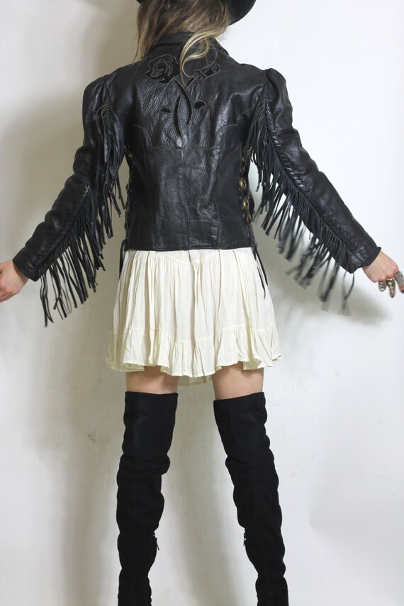 The One Black Rose Leather Biker Jacket Fringe Braiding Like This Item