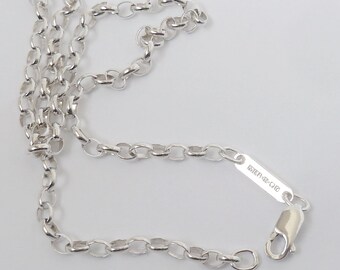 Solid silver necklace chain 22"/55cm with lobster clasp - 3.6mm belcher chain - low tarnish Argentium 960 silver purer than sterling