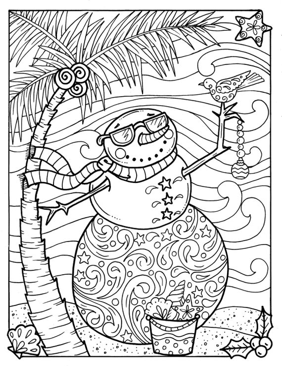 Tropical Snowman Coloring  page  Adult  Coloring  beach holidays