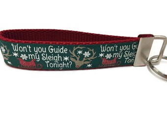 Christmas Keychain, Sleigh, Key fob, Wristlet