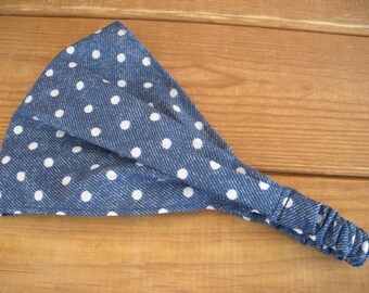 Womens Headband Fabric Headband Summer Fashion Accessories Women Head Scarf Yoga Headband in Blue with White polka dot