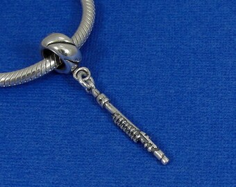 Tiny Flute European Dangle Bead Charm - Sterling Silver Flute or Piccolo Charm for European Bracelet