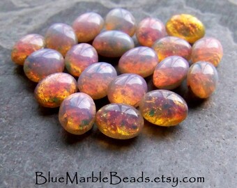 Fire Opal-Fire Opal Stone-Fire Opal Cabochon-Glass Cabochon-Doublet-Harlequin-Foil-Oval Cabochon-Domed-Pointed Back-8 x 6-20 Stones